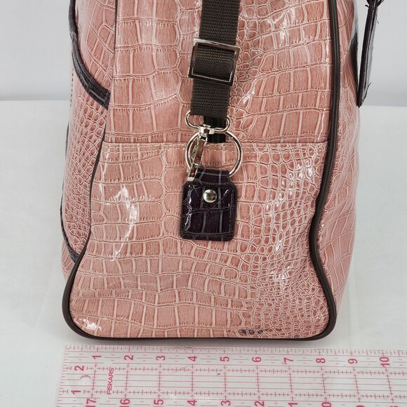 Guess Vintage Y2K Pink Brown Snakeskin Patent Weekender Duffle Bag RARE - Picture 16 of 16